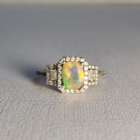 [On HOLD/repair] Sizeable Real/Natural Ethiopian Opal 925 Silver Ring Sz 8 - Picture 8 of 16